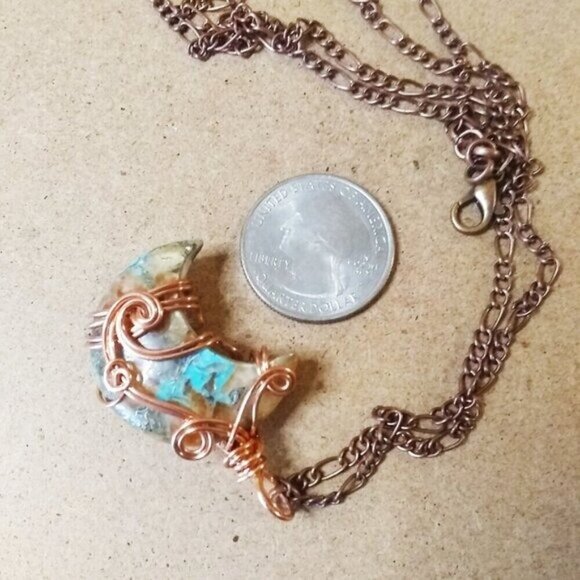 Boho Moon Goddess! Crescent Moon Necklace ~ Turquoise Agate + Quartz Composition - Picture 6 of 11